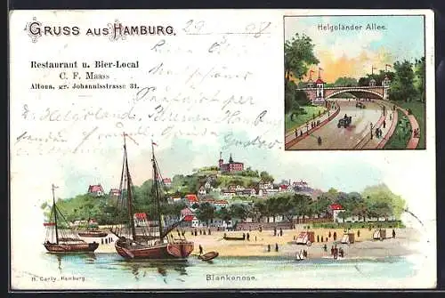 Lithographie Hamburg-Blankenese, Blick auf den Süllberg, Helgoländer Allee