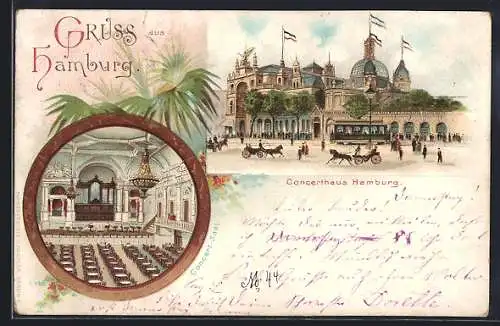 Lithographie Hamburg-St. Pauli, Konzerthaus Hamburg, Innenansicht Konzert-Saal