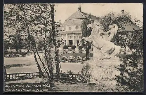 AK München, Ausstellung, Blick auf das Haupt-Restaurant
