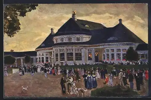 Künstler-AK München, Ausstellung 1908, Das Haupt-Restaurant, Ganzsache
