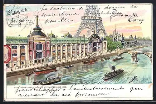 Lithographie Paris, Exposition universelle de 1900, Palais de la Navigation