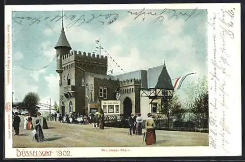 AK Düsseldorf, Ausstellung 1902, Weinhaus Klein mit Gästen