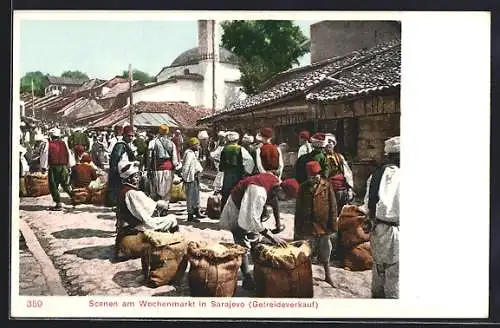 AK Sarajewo, Scenen am Wochenmarkt, Getreideverkauf