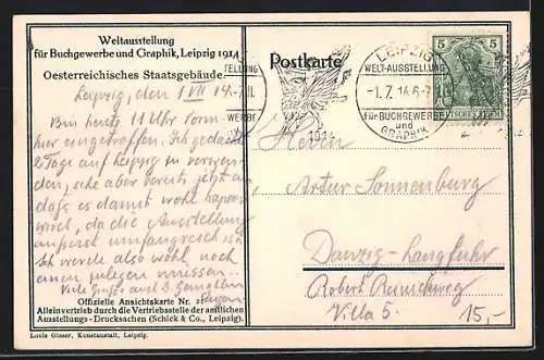 AK Leipzig, Weltausstellung für Buchgewerbe und Graphik 1914, Österreichisches Staatsgebäude