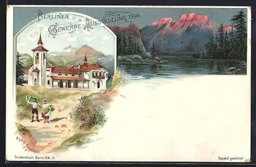 Lithographie Berlin, Gewerbe-Ausstellung 1896, Alpen-Panorama