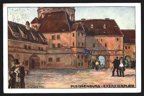 Künstler-AK Leipzig, Internat. Baufachausstellung 1913, Pleissenburg und Exerzierplatz