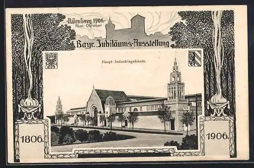 AK Nürnberg, Bayerische Jubiläums-Ausstellung 1906, Blick auf das Haupt-Industriegebäude