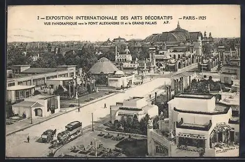 AK Paris, Exposition des Arts Decoratifs, Vue Panoramique vers le Pont Alexandre III et le Grand Palais, Ausstellung