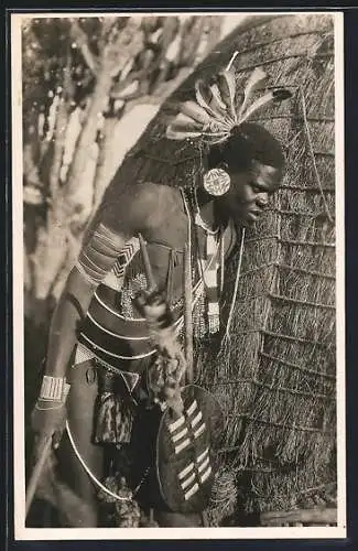 AK Durban, Afrikanischer Krieger mit Schild