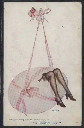 Künstler-AK Raphael Kirchner: Damenbeine brechen durch eine Eierschale, A Duck`s Egg