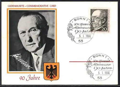 AK Gedenkkarte zum 90 Geburtstag von Konrad Adenauer