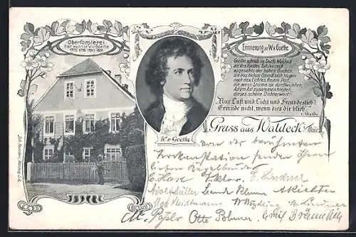 AK Waldeck / Thür., Oberförsterei & Johann Wolfgang von Goethe