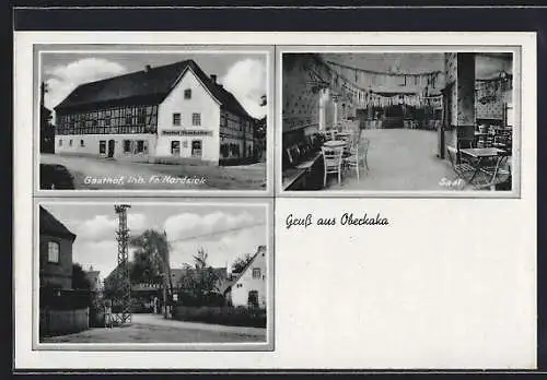 AK Oberkaka, Strassenpartie, Gasthof Oberhahn mit Saal (Bes. H. Staacke)
