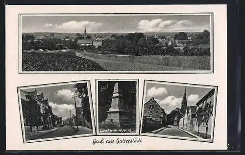 AK Gatterstädt, Teilansicht, Denkmal 1914-18, Strassenpartie mit Kirchturm