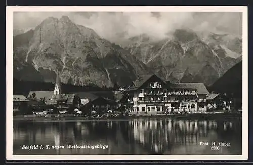 AK Seefeld /Tirol, Strandhotel Seespitze gegen d. Wettersteingebirge