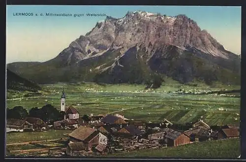 AK Lermoos a.d. Mittenwaldbahn, Ortsansicht gegen Wetterstein