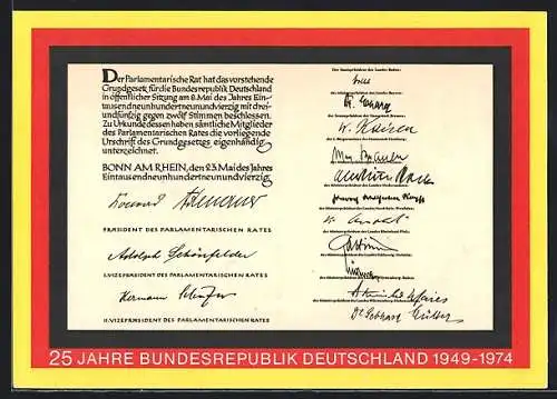AK 25 Jahre Bundesrepublik Deutschland 1949-1974des parlamentarischen Rates
