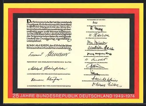 AK 25 Jahre Bundesrepublik Deutschland 1949-1974des parlamentarischen Rates
