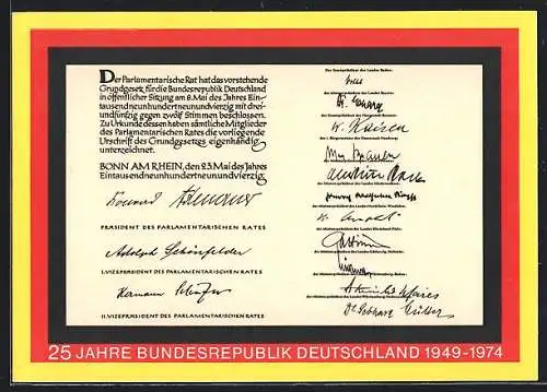 AK 25 Jahre Bundesrepublik Deutschland 1949-1974des parlamentarischen Rates