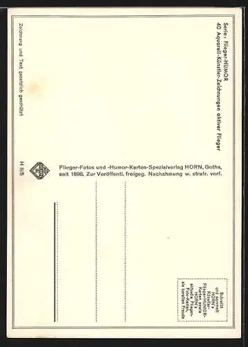 Künstler-AK Serie Flieger-Humor, Start zum ersten Alleinflug