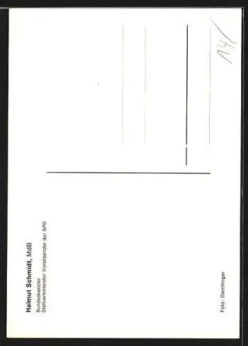 AK Portrait von Helmut Schmidt, MdB, Bundeskanzler, Stellvertretender Vorsitzender der SPD