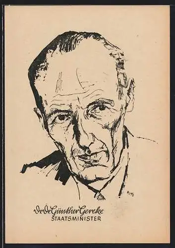 Künstler-AK Wahl zum Bundestag 1949, Dr. Dr. Günther Gereke, Staatsminister