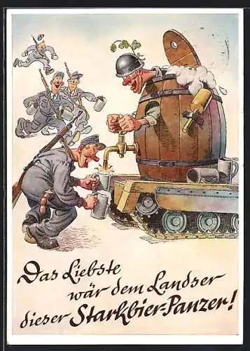 AK Soldaten am Starkbier-Panzer