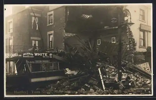 AK Dewsbury, Tram Smash, Market Place 1915, Strassenbahn