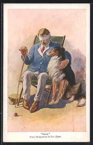 Künstler-AK Pals, Blinder Mann mit seinem Hund