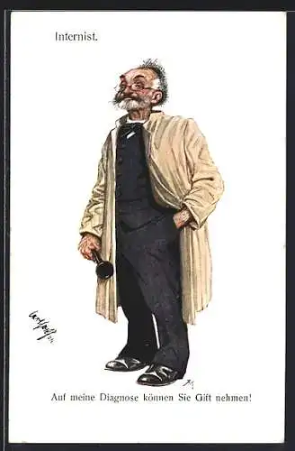 Künstler-AK Carl Josef Pollak: Internist: Auf meine Diagnose können Sie gift nehmen!