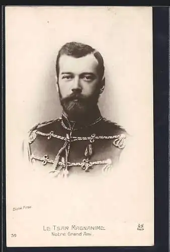AK Portrait Zar Nikolaus II. von Russland in Uniform, Le Tsar Magnanime