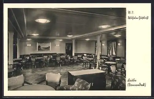 AK K.d.F Schiff Wilhelm Gustloff, vordere Laube mit Tischen und Stühlen, Passagierschiff