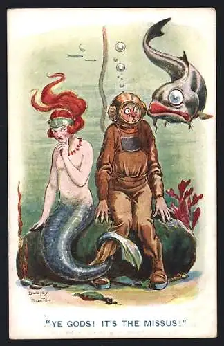 Künstler-AK Nixe und Taucher