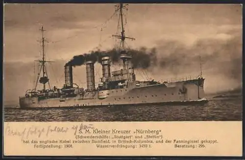 AK Kriegsschiff S. M. Kleiner Kreuzer Nürnberg des Ostasiengeschwaders in Fahrt