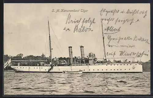 AK Kriegsschiff S. M. Kanonenboot Tiger in Küstennähe