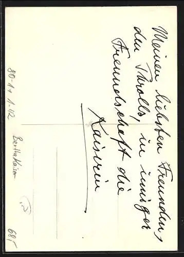 Künstler-AK sign. Bertha Kaiser: Selbstporträt der Künstlerin, Rückseitig Autograph