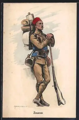AK Ein typischer Zuave-Infaterist in Uniform mit Gewehr