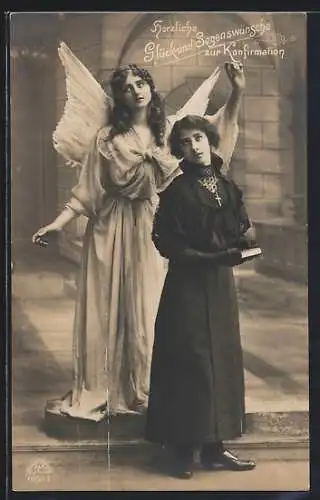 AK Schutzengel mit Konfirmandin
