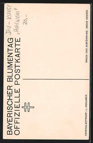 Künstler-AK Ludwig Hohlwein: Bayerischer Blumentag, Frau steckt Mann eine Blume an