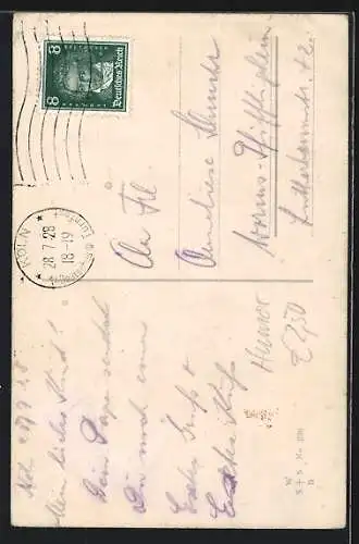 Künstler-AK Willi Scheuermann: Mann mit Koffer ist auf der Treppe ausgerutscht