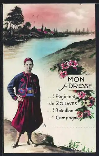 AK Soldat der Zuaven-Infanterie an einem Fluss
