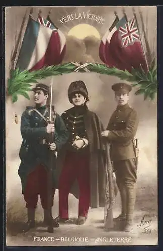 AK Vers la Victoire - France-Belgique-Angleterre, Propaganda, Entente
