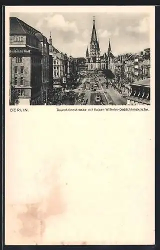 AK Berlin-Charlottenburg, Tauentzienstrasse mit Kaiser Wilhelm-Gedächtniskirche aus der Vogelschau