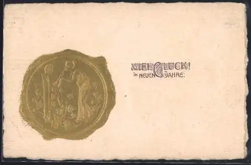 Präge-AK Frau mit Blasintrument im Jugendstil, Neujahrswünsche