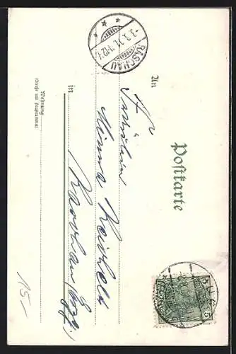 AK Dame in elegantem Kleid mit Maiglöckchen, Jugendstil