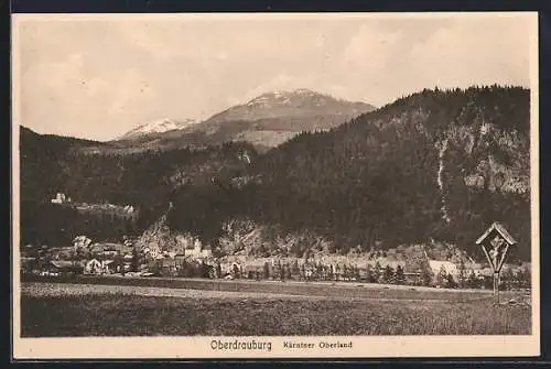 AK Oberdrauburg /Kärntner Oberland, Teilansicht mit Flurkreuz