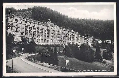 AK Semmering, Hotel Panhans mit Strassenpartie