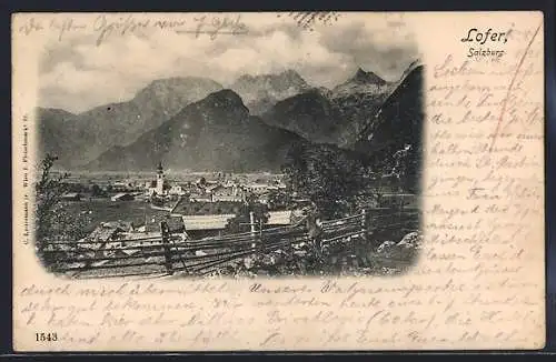 AK Lofer, Ortsansicht gegen die Berge