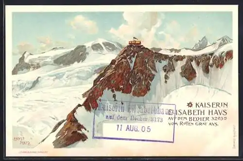 Künstler-AK Ernst Platz: Kaiserin Elisabeth-Haus vom Roten Grat, Berghütte