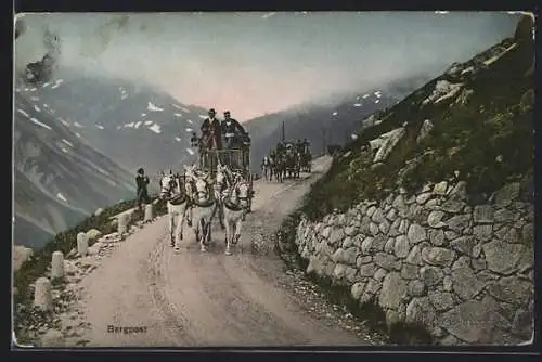 AK Berg-Post, Postkutsche auf der Alpenstrasse